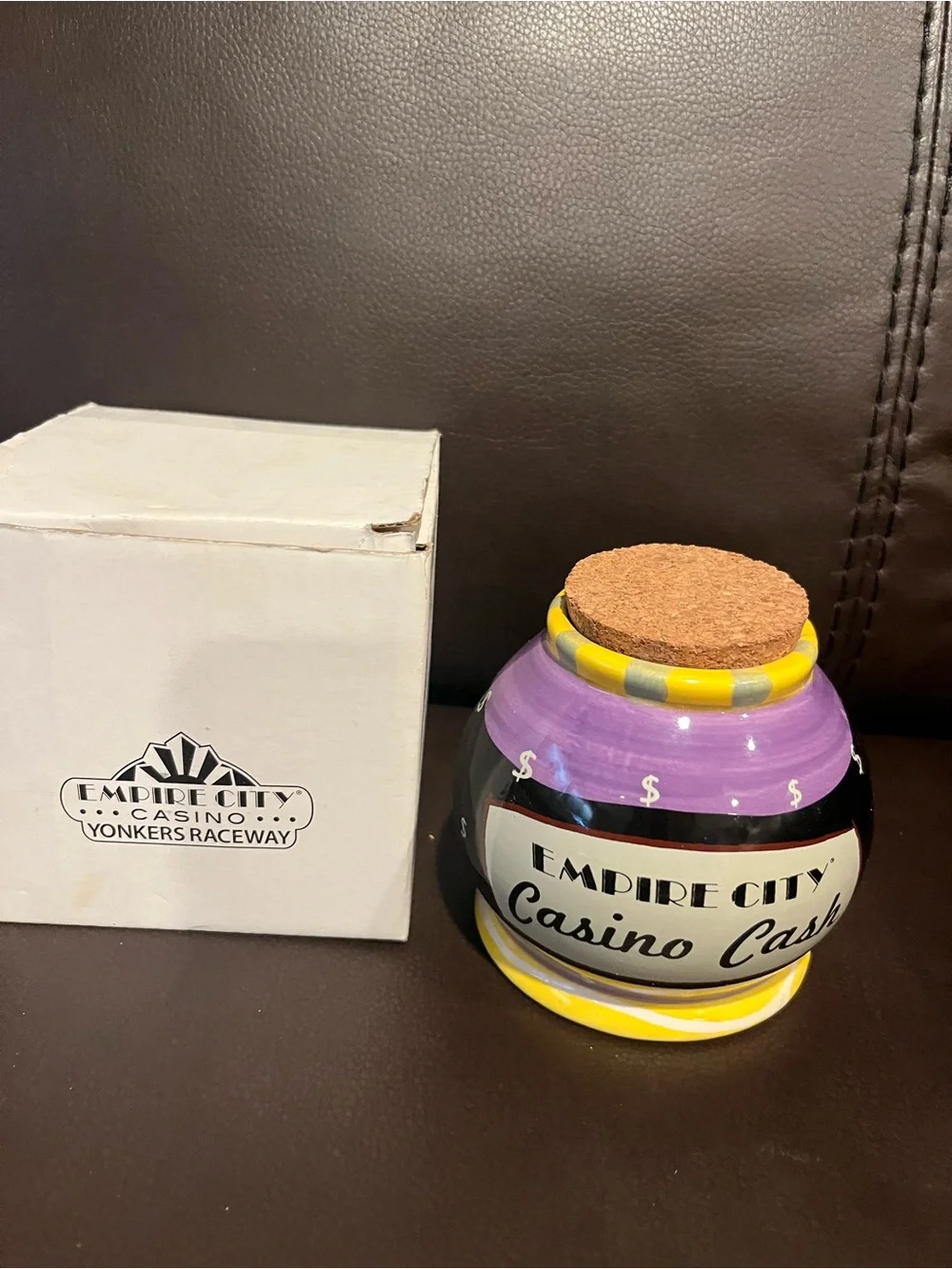 Empire City Casino Cash Ceramic Jar - Purple & Yellow